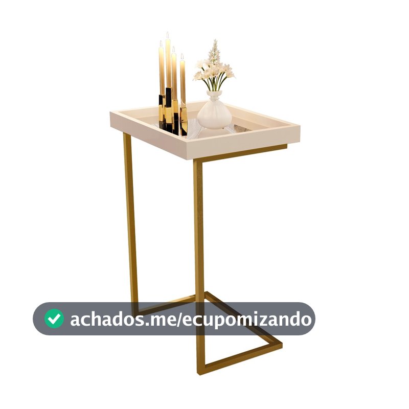 Mesa Lateral Espelhada Apoio Sala Sofá com Pés de Ferro Decoração Resistente Elegante e Moderna