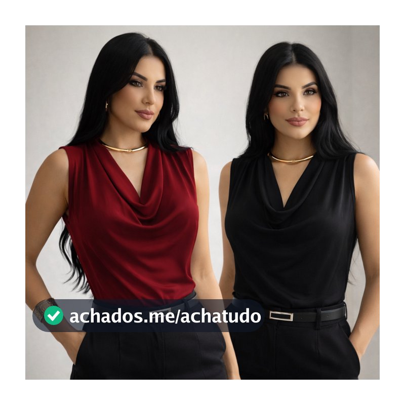KIT 2 Blusa Regata Feminina Gola Boba Soltinha Suplex Elegante Moda Verão Social Casual Premium