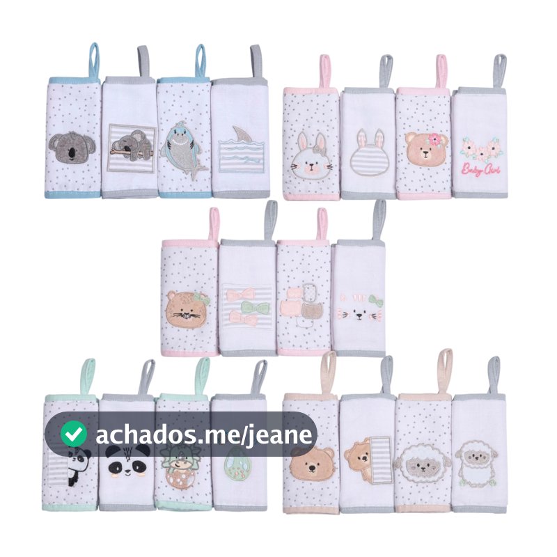 Pano de Boca com Prendedor de Chupeta 38cm x 36cm - Pano Fralda com Soft 100% Algodão Bordado Forrado