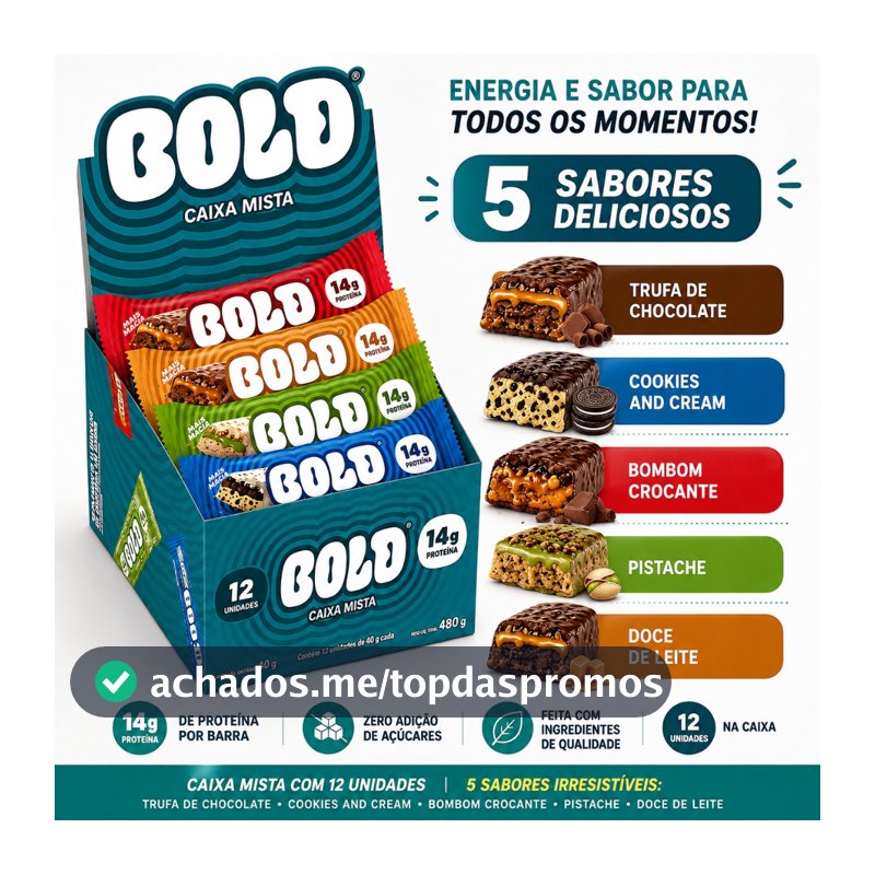 Barra de Proteína Bold - 12 Unid x 40g Cada (480g) - 14g de Proteína por Barrinha - Bold Snacks