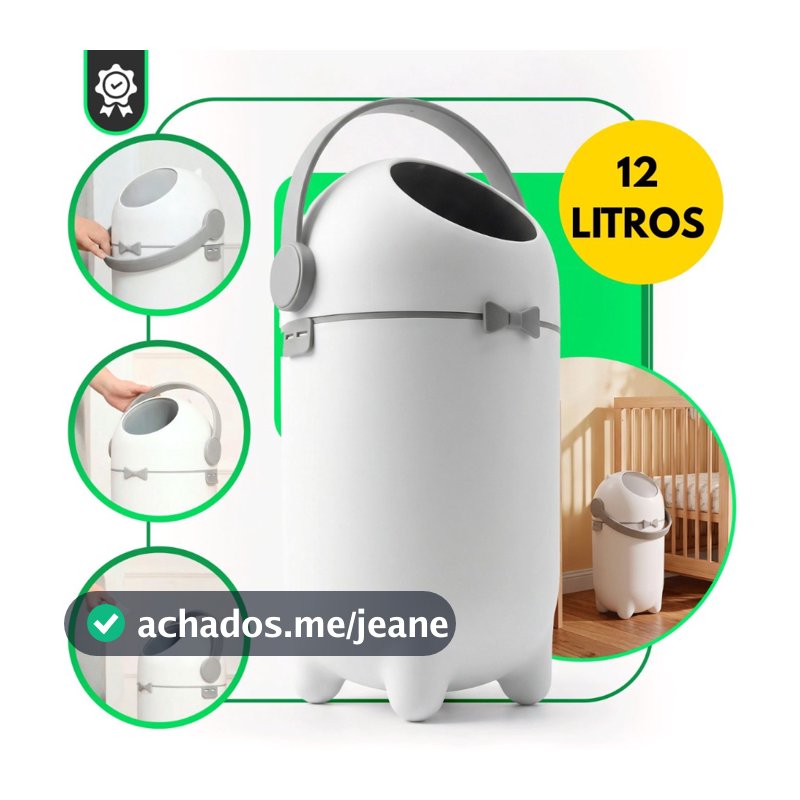 Lixeira Antiodor 12 Litros com Tampa Basculante 50cm Compacta para Banheiro Cozinha Quarto Escritório Fraldas Anti odor