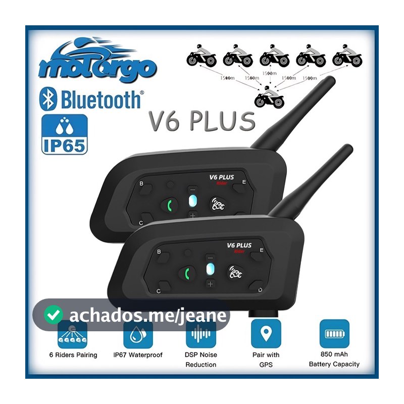 V6 PLUS Intercomunicador Mais Fone De Ouvido De Capacete De Motocicleta Bluetooth Com Interfone BT De 1500M Para 6 Pilot