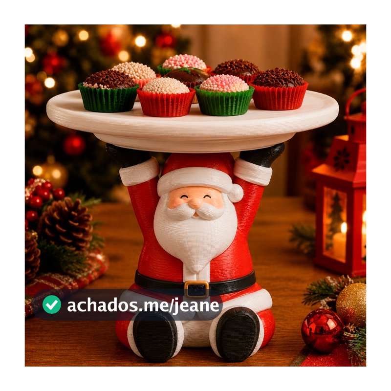 Centro de Mesa Natalino Papai Noel Porta Doces Decoração de Natal