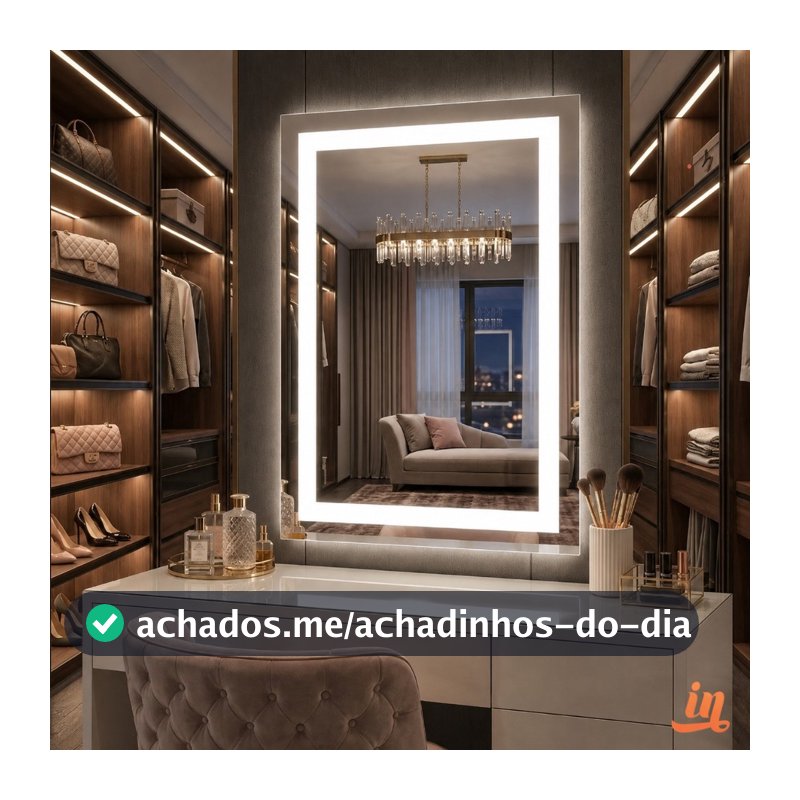 Espelho Retangular Jateado 80x50 cm Com LED | Para Penteadeira Quarto e Banheiro