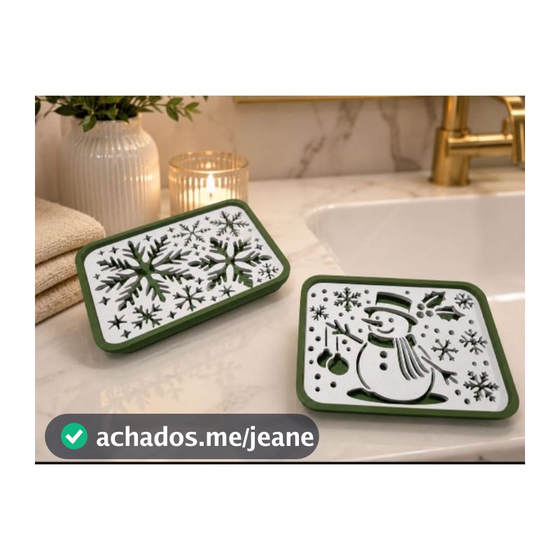 Saboneteira de Natal em PLA 9 x 6 cm - Unidade ou Kit com 2 para Banheiro e Lavabo