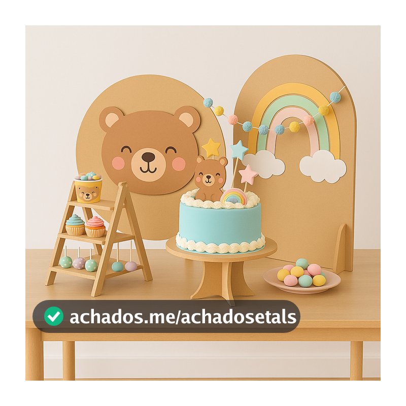 Kit Mini Festa MDF Painel Redondo + Arco + Mesa + Escada Decoração Mini Table Infantil Completo Fest