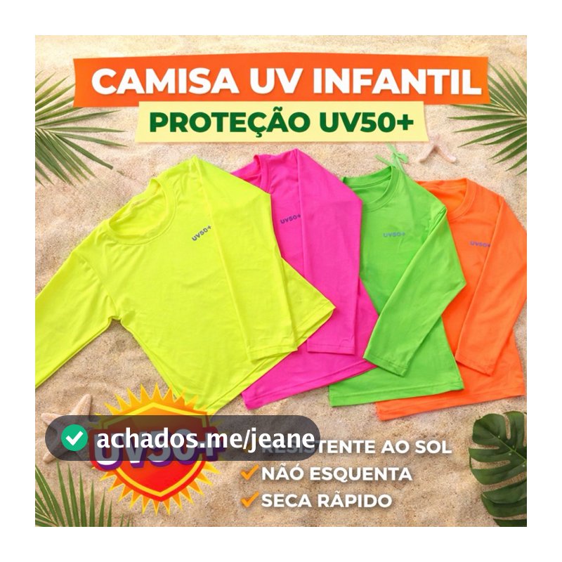 Camisa Infantil térmica uv neon 2 ao 8 - Praia, piscina fator solar