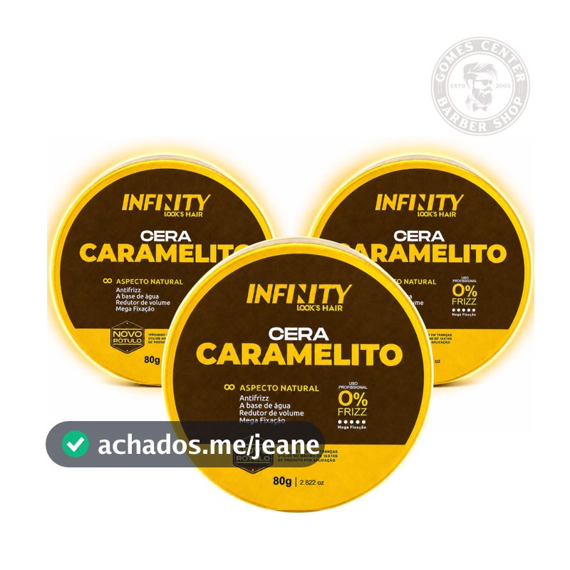 Pomadas Cera Caramelito 80g Infinity Looks - Modela Com Alta Fixação e Hidrata os Fios Antifriz Penteados Fox