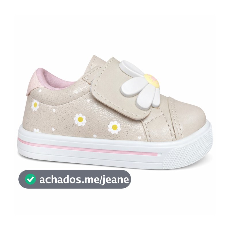 Tênis Bebê Menina Margarida Velcro Confortável Antiderrapante Casual
