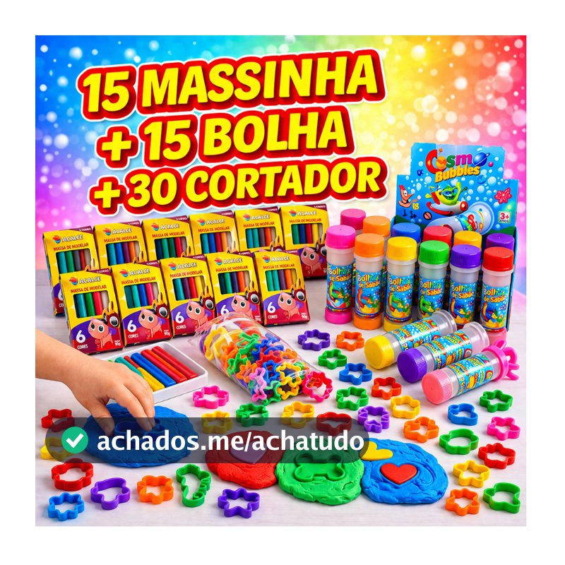15 Massinha de Modelar + 15 Bolha de Sabão + 30 Cortador Molde Forminha Lembrancinha Infantil