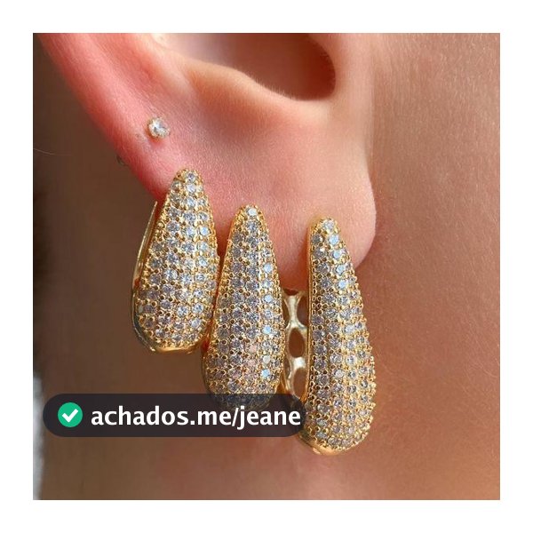 Trio Brinco Gota Click Cravejado Banhado a Ouro 18k