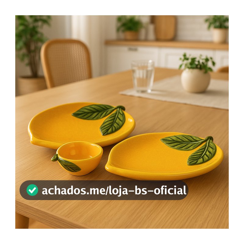 Kit Travessa Limão Siciliano Em Cerâmica Louça Decoração