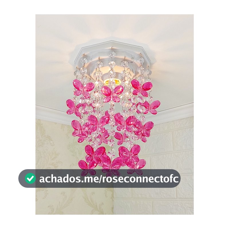 Lustre Infantil de Teto Decorar Ambiente Princesa Luminária para Quarto de Bebê Menina Borboletas Cor Rosa
