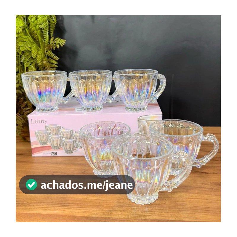 Xícaras de Chá Café 200ml Itália Rainbow Ambar Jogo 6 Peças Canecas Cristal Brilhante Luxuoso Rose