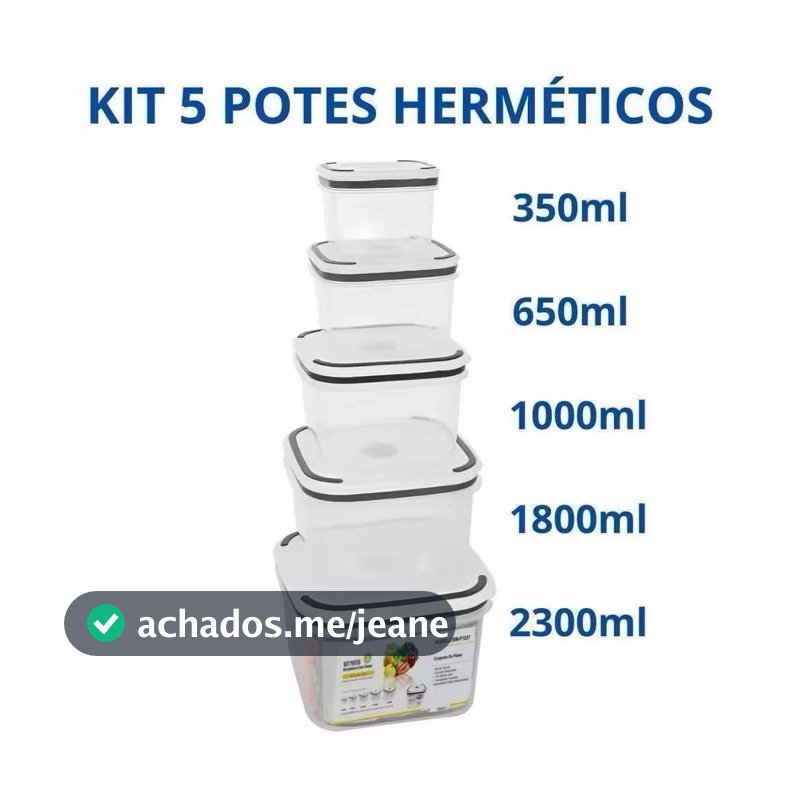 Kit De 5 Potes Herméticos Plastico Para Mantimentos Micro-ondas Alimentos Geladeira Frutas Marmita