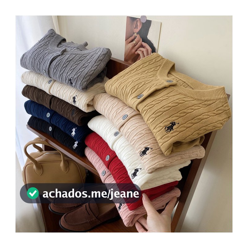Pônei bordado torção malha Cardigan outono inverno início da primavera Retro em torno do pescoço vermelho branco de mang