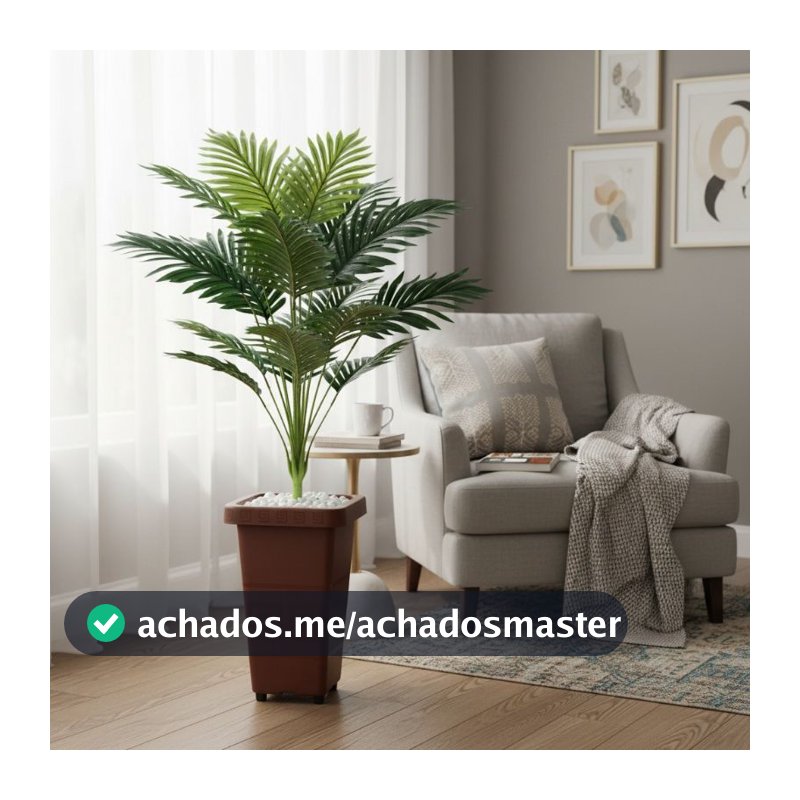 Coqueiro Planta Artificial de Decoração + Vaso Marrom e Pedrinhas Decorativas