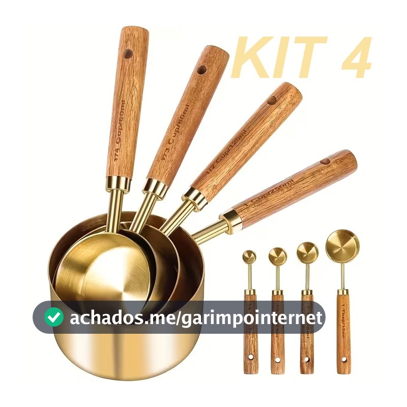 4 Peças Cabo De Madeira Copo Medidor De Aço Inoxidável Conjunto Colher Tempero Café Graduado Ferramenta De Cozimen