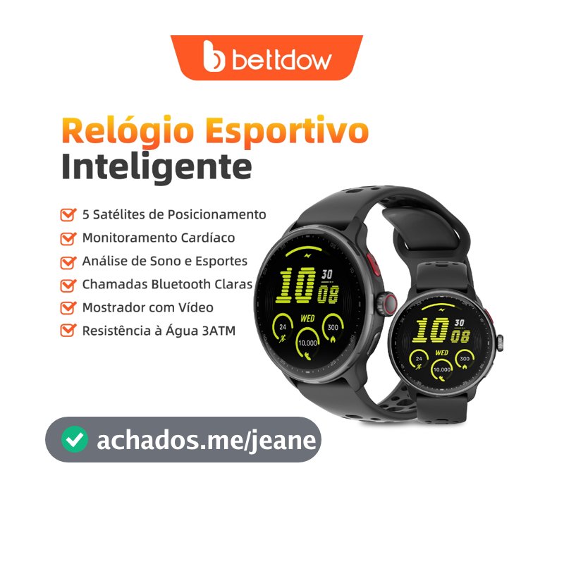 Smartwatch GPS BETTDOW com aplicativo de IA integrado, 100 modos esportivos, resistência à água de 3 ATM e tela AMOLED