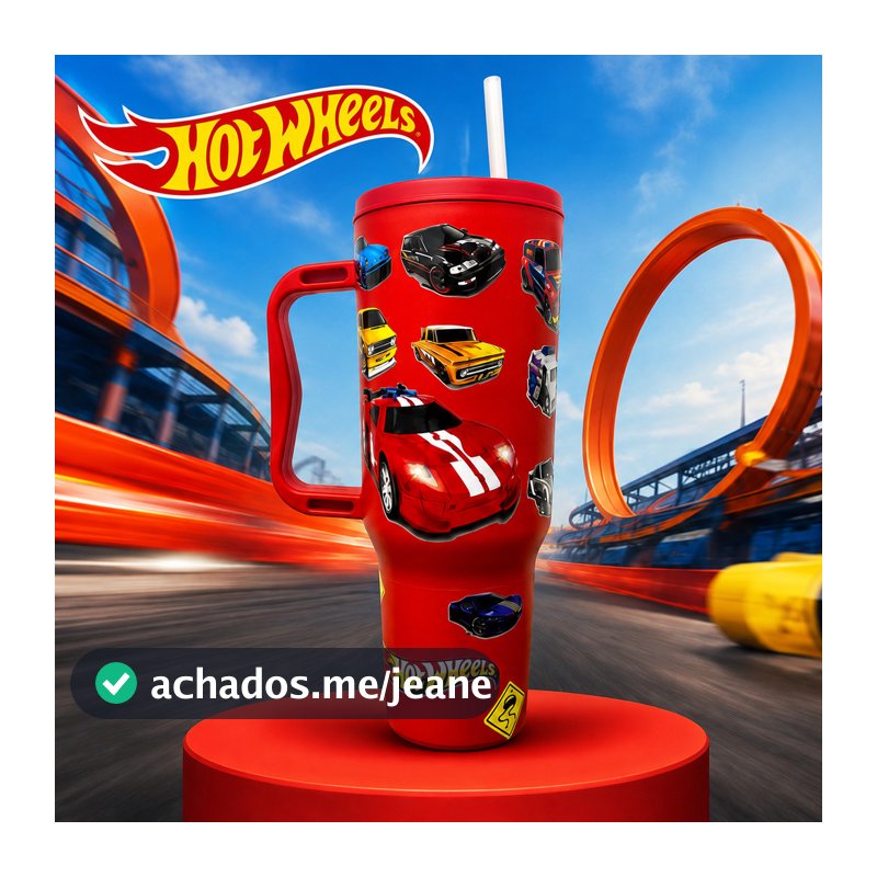 Copo com Canudo Hot Wheels - Aventura Sobre Rodas! 1200ml Em Policarbonato