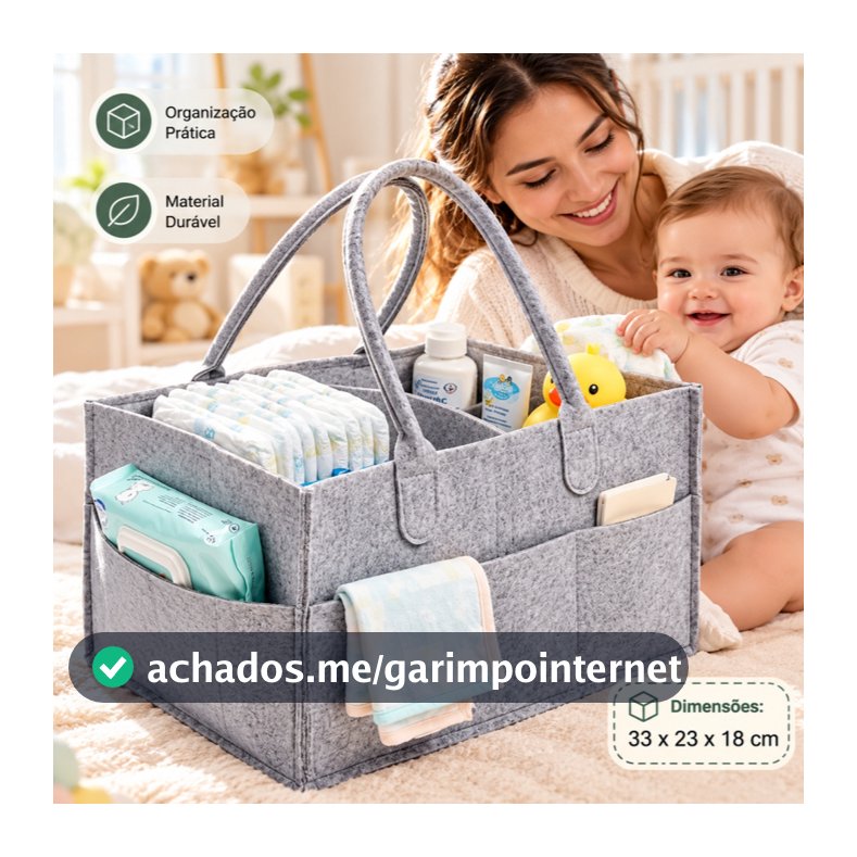 Bolsa Cesto Organizador Porta Fralda Feltro Bebê Mamadeira Acessórios Carrinho Maternidade