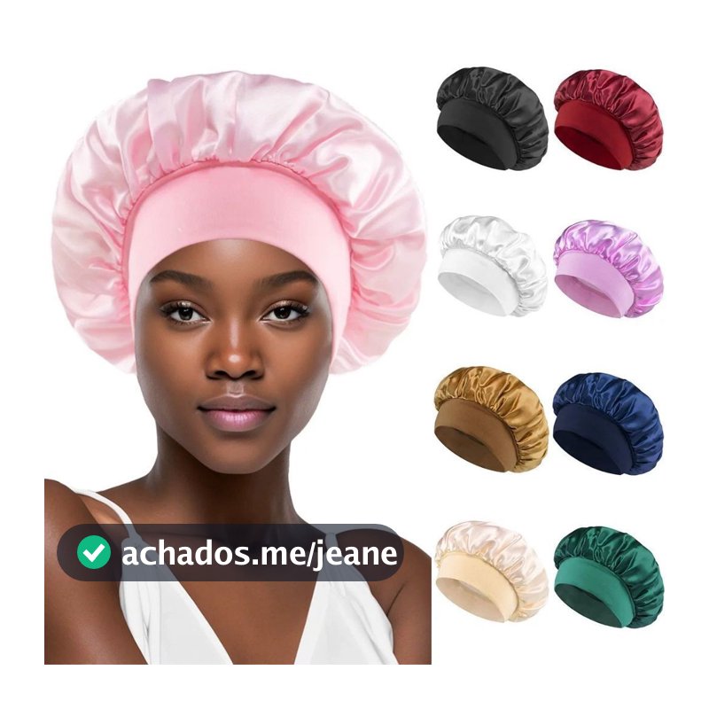 Touca/Gorro de Dormir de Cetim com Aba Faixa Larga Gigante Cabelo Anti Frizz Toca Head