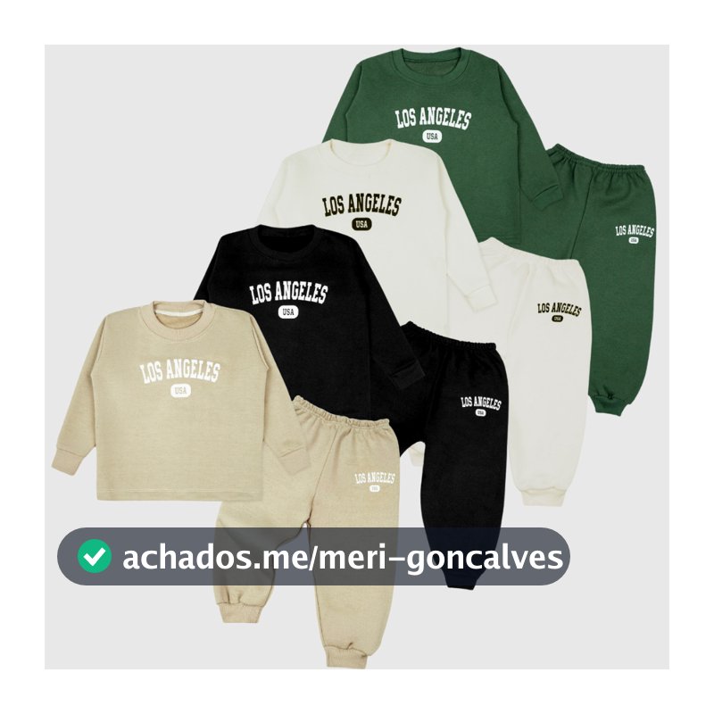 Kit 4 Peças Conjunto Infantil Estampa Los Angeles Moletom Flanelado 1/8 Menino e Menina Casaco/Calça