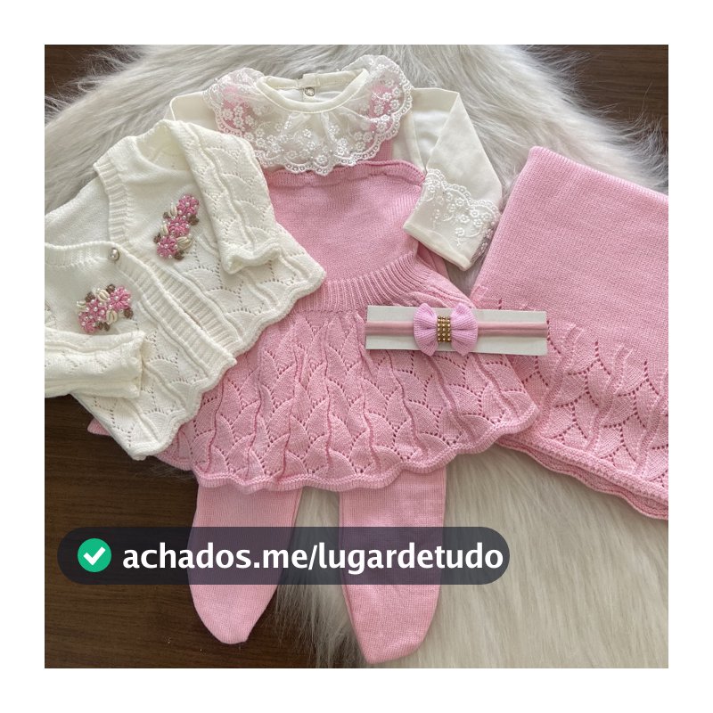 Saída Maternidade com Manta Aurora 6 Peças - Rosa Chiclete Off White Roupas Infantis Moda Infantil Criança Recém-Nascido