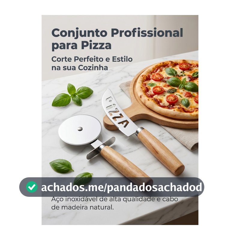 Kit Cortador De Pizza BOLO Em Inox Cabo Madeira