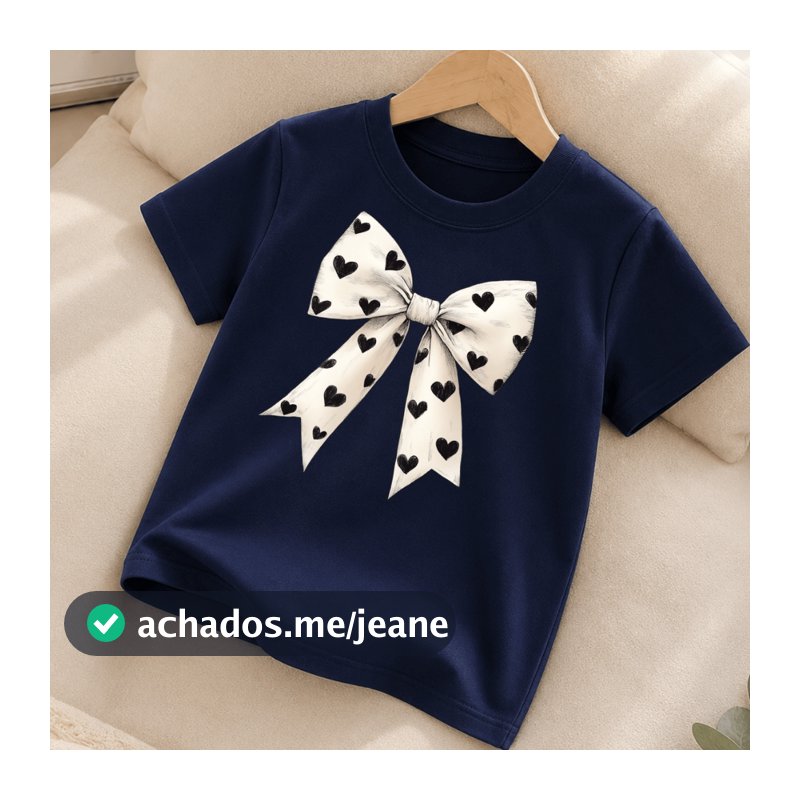 Camiseta Infantil Delicada Laço De Coração Para Menina Tecido Leve 2 AO 16