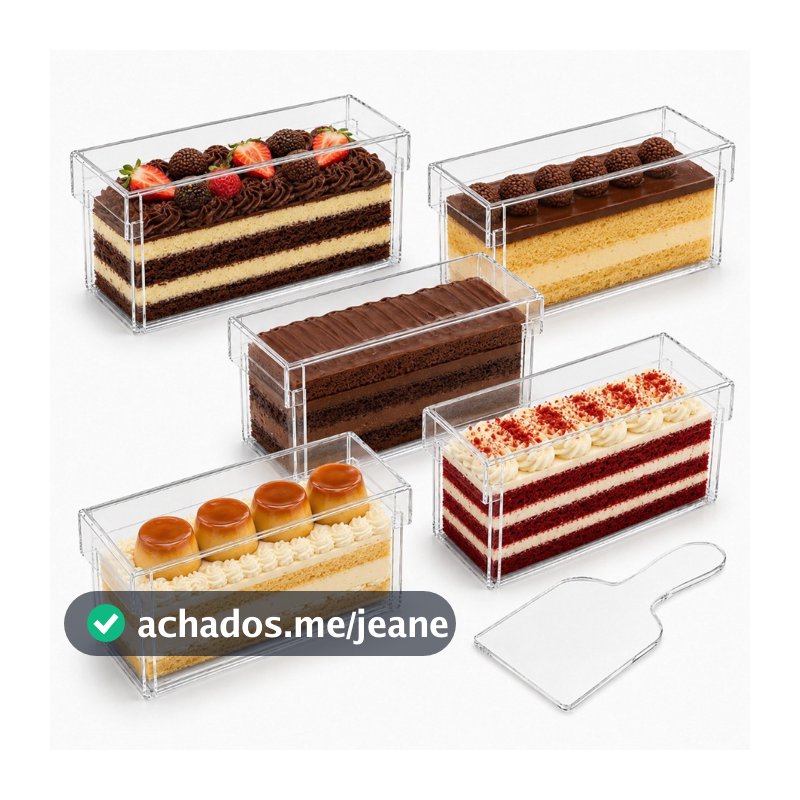 Kit 5 Forma Slice Cake 30x10x10 Acrílico Fatia Bolo Confeitaria Retangular Formas Cristal