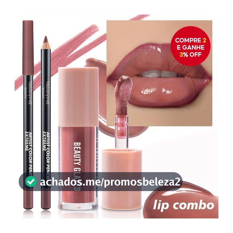BEAUTY GLAZED 2 Peças De Conjunto De Lábios Foscos De Veludo-Delineador Labial À Prova D'água E Escolha De Esmalte Ofici