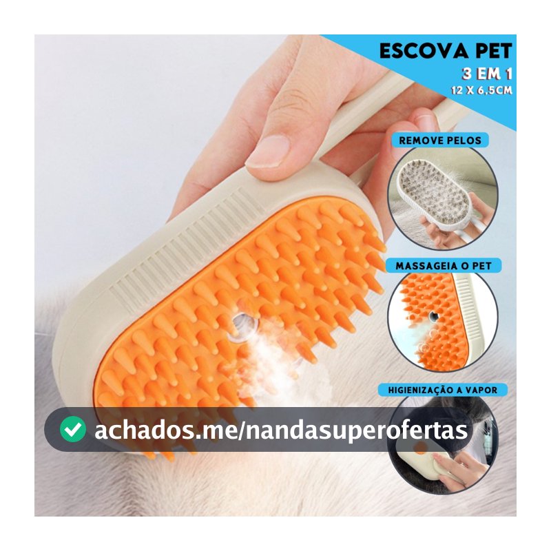 Escova A Vapor Pet 3 Em 1 Para Cães Gatos Escova Elétrica De Pêlos Massageia e Limpa Facilmente - MN