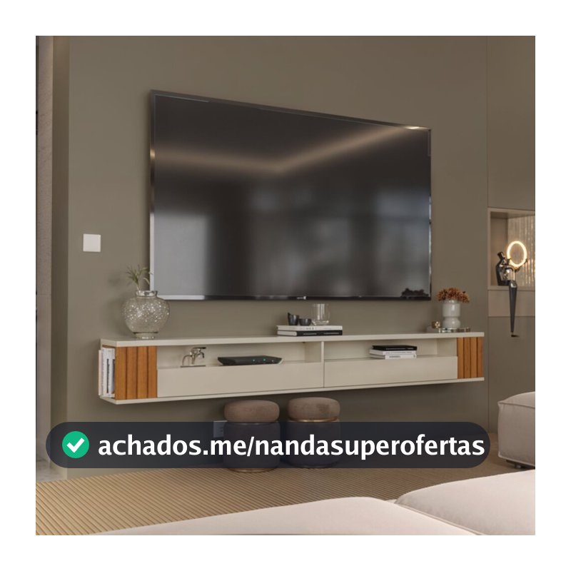 Rack Ripado Suspenso Luxo Para TV até 80 Polegadas Com Nichos e Portas