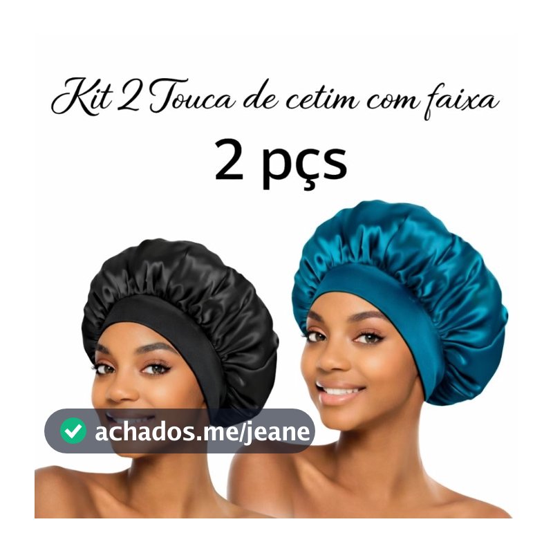 Kit 2 Toucas de Cetim Proteção Antifrizz para Dormir Faixa Elástica Larga Tamanho Único cores sortidas.