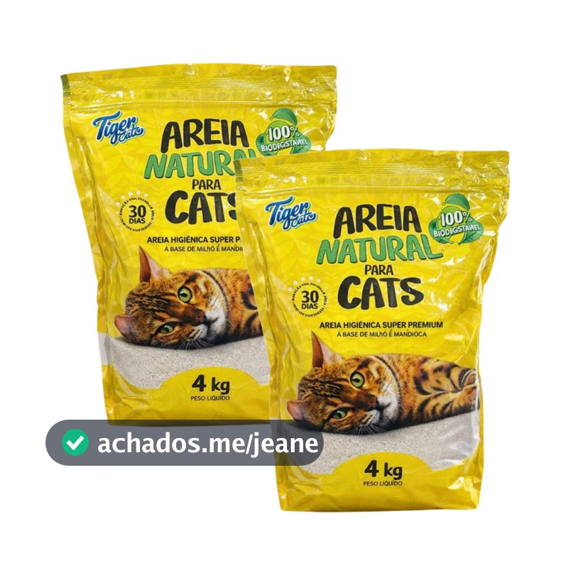 KIT COM 2 AREIA HIGIÊNICA NATURAL BIODEGRADÁVEL MILHO E MANDIOCA PARA GATOS TIGER CATS 4KG