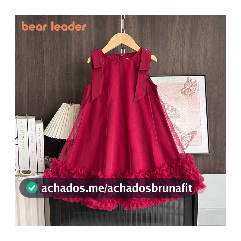 Urso Líder Vermelho Ano Novo Festa De Natal Malha Menina Vestido De Princesa Verão Sem Mangas Rendas Crianças Roupas Ver