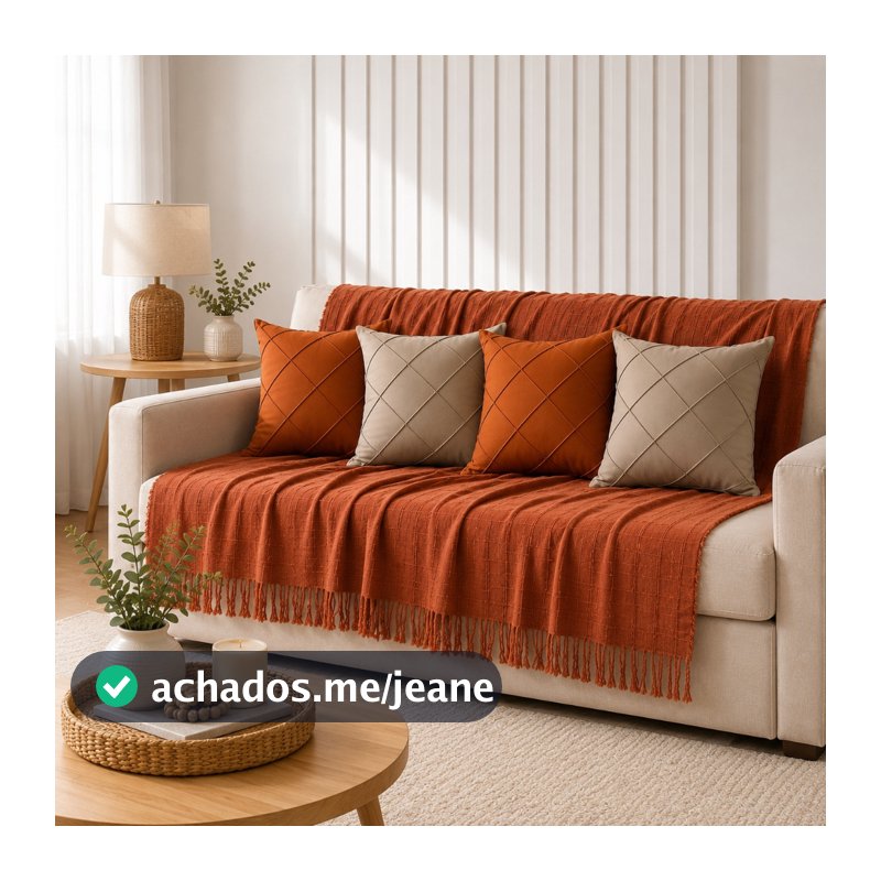 Kit Manta + 04 Capas de Almofada Suede Drapeada Decoração Sala Sofá Manta P 1,40 x 1,70m
