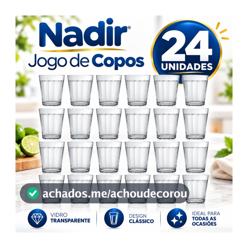 Kit 24 Copos Nadir Americano Tradicional 190ml Vidro Transparente