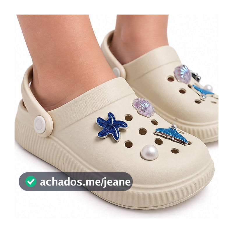 Crocs Infantil Feminino Molekinha Bege com Apliques Fundo do Mar Confortável