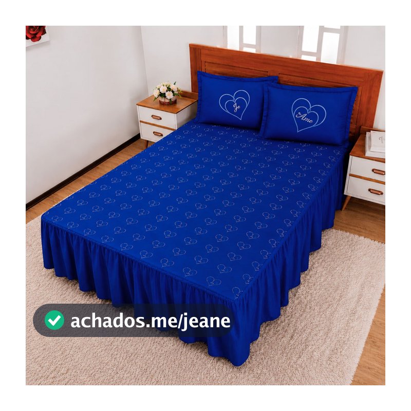 Kit Colcha Casal 03 Peças Matelada Bordada Eu te Amo com Babado Tecido Premium Elegante Confortável