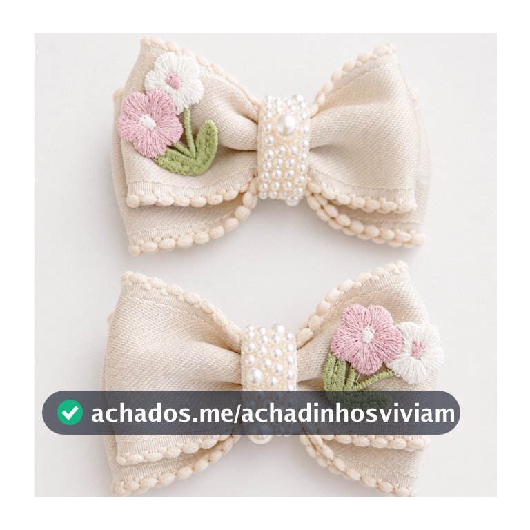 Laço De Cabelo (2 unid.) Infantil Menina Bordado Floral Florzinha Com Pérolas Premium - laços de cabelo infantil