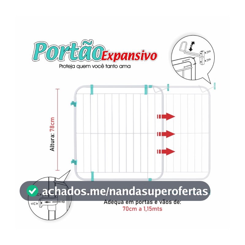 Portão Expansivo Grade Proteção Criança Pet Cachorro ( 70cm a 115cm) BRANCO