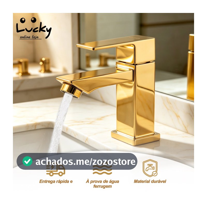 Torneira de banheiro lavabo ou pia Luxo Dourado-100% Sus304 Inox