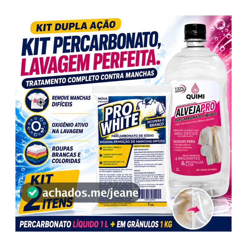 Kit Percarbonato de Sódio 1KG + 1L Percarbonato Liquido Lava Roupa Alvejante Roupa Branca