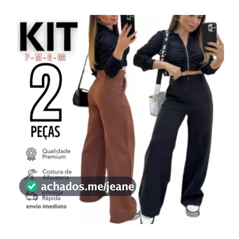 Kit 2 Calça Alfaiataria PREMIUM Com Bolso Cintura Alta PROMOÇÃO