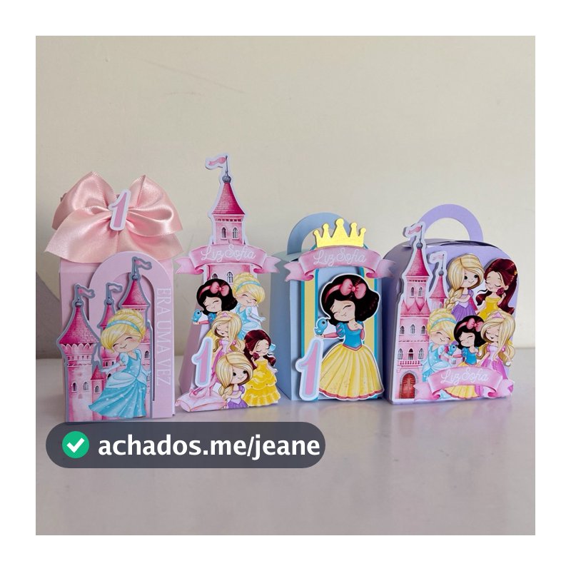 Kit 20 Caixinhas Personalizadas Princesas Cute | Lembrancinhas Festa Infantil com Nome e Idade