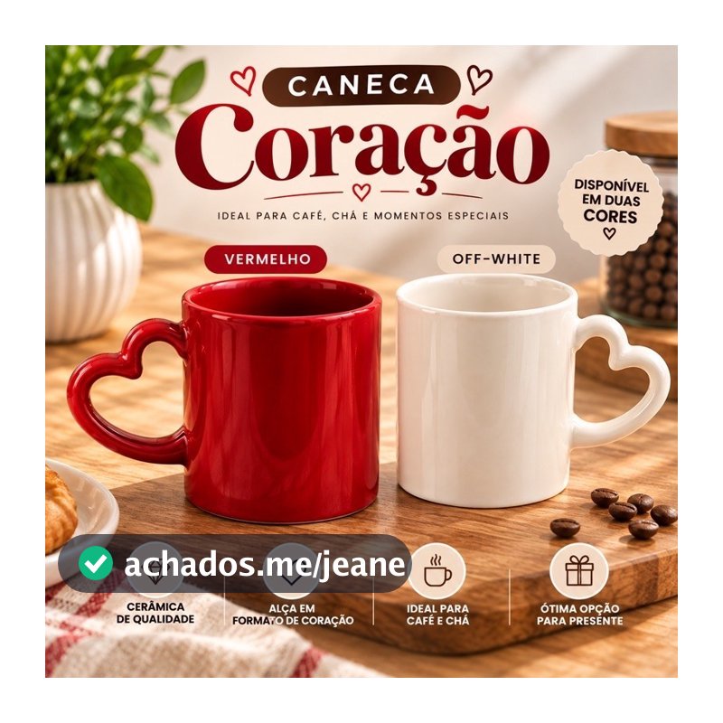 Caneca Coração 200ml Cerâmica Premium Bordô ou Off white Alça Coração Xícara Café Chá Presente Casal Dia dos Namorados