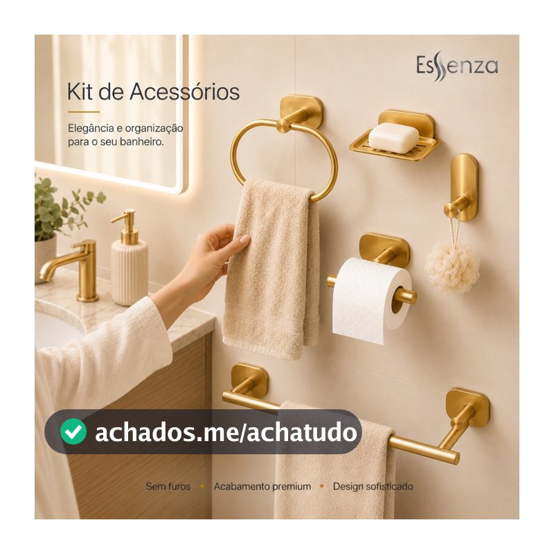 Kit Acessórios Banheiro 5 Pçs Adesivo Sem Furo Porta Toalha Papeleira Saboneteira Essenza