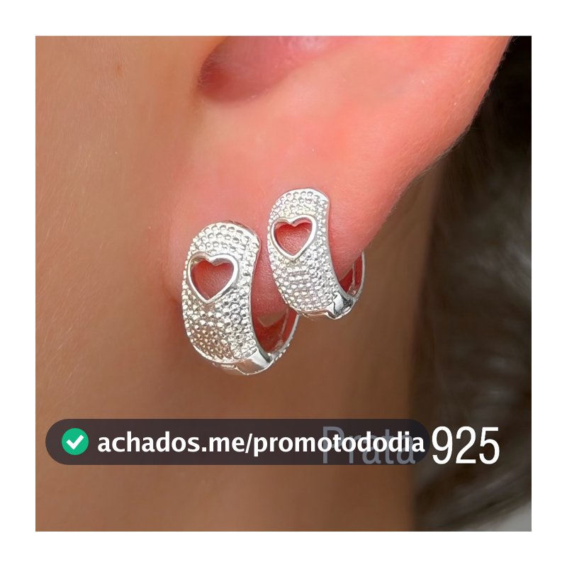 Trio Brincos Feminino Prata 925 Argolas Craquelada Coração Fecho Click Direto da Fabrica 2 pares